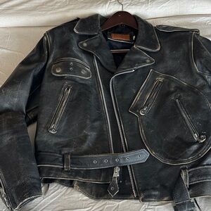Men's Distressed Black Leather Biker Jacket